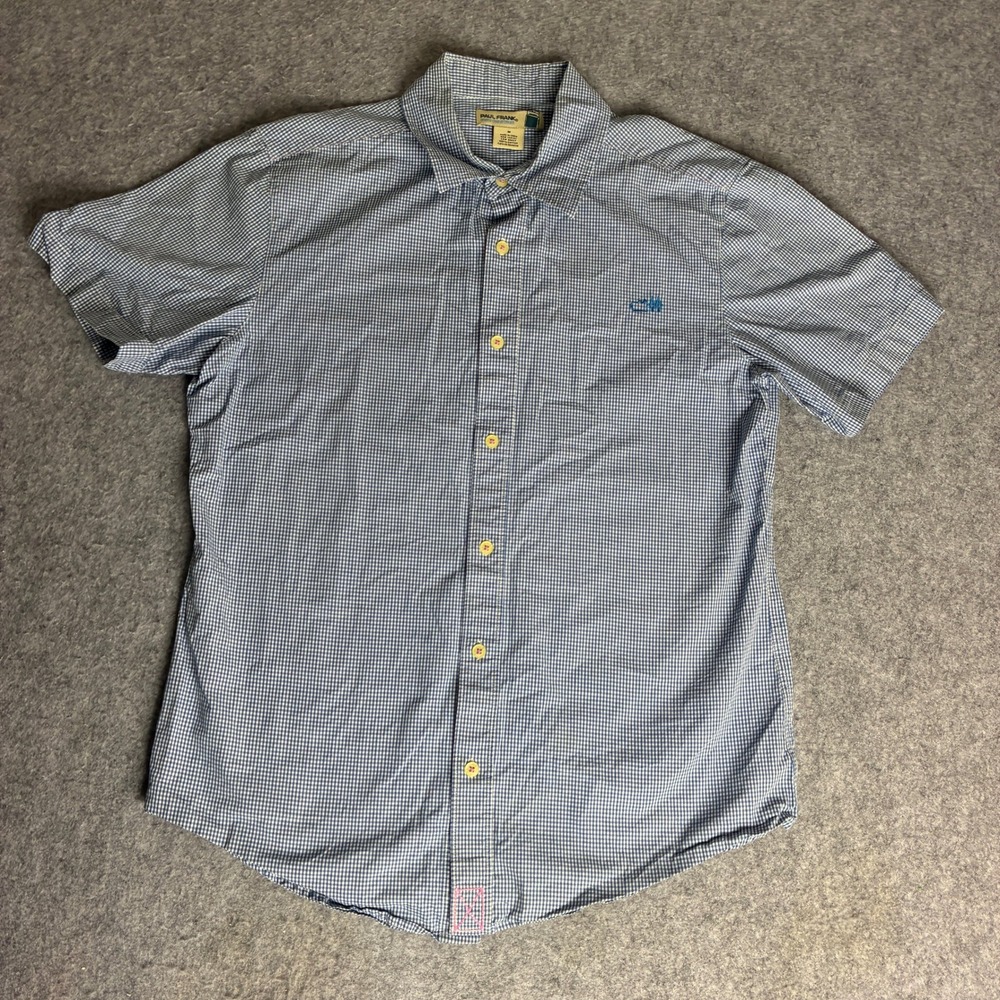 Paul Frank Mens Blue Gingham Check Short Sleeve Button Down Cotton Shirt Size M